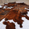 Brown and White Tricolor Cowhide Rug size XL, Xxl