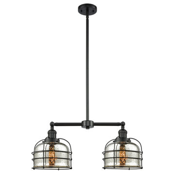 Large Bell 2-Light LED Chandelier, Matte Black, Glass: Silver Mercury