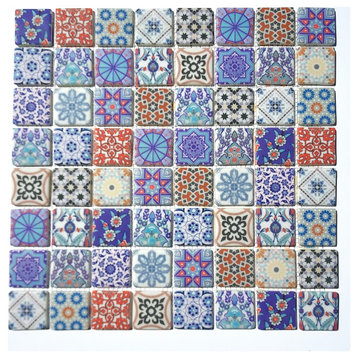 Glass Mosaic Tile Sheet Lucca Square 1.5" Multicolor Pattern