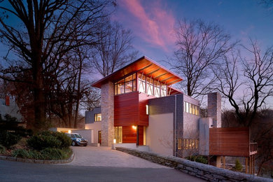 Inspiration for a contemporary exterior in Philadelphia with wood siding.