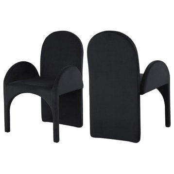 Summer Velvet Upholstered Dining Arm Chair (Set of 2), Black, Arm Chair