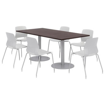 36 x 72" Table - 6 Light Grey Lola Chairs - Espresso Top - Silver Base