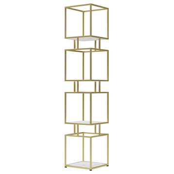 Modern Simple Gold Cube Bookcase with Metal Tower Display Tall Wooden Bookshelf, Gold, Large
