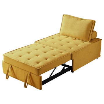 Versatile Pull-Out Sofa Bed, Soft Ottoman Sleeper Sofas, Yellow, Fabric