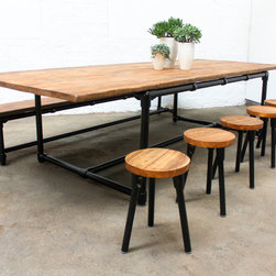 Noralyn Scaffolding & Powder Coated Steel Dining / Meeting Table with 6 Stools - Dining Benches