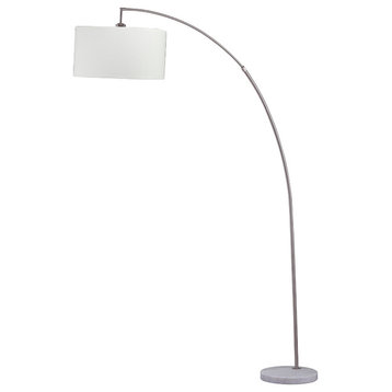 86" Tall Floor Arc Lamp "Allegro", White and Brushed Silver
