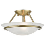 Livex Lighting - Livex Lighting Antique Brass 2-Light Semi-Flush - This two light semi flush mount features a lustrous antique brass finish with light glowing from within the large white alabaster glass bowl shape shade. complete a kitchen, bedroom, or any room in your house with this beautiful semi flush mount.