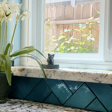 Bold Blue Herringbone Pattern Backsplash