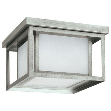 75W Two Light Outdoor Flush Mount-Weathered Pewter Finish-Incandescent Lamping