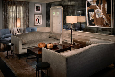 Inspiration for a contemporary dark wood floor living room remodel in Atlanta with blue walls
