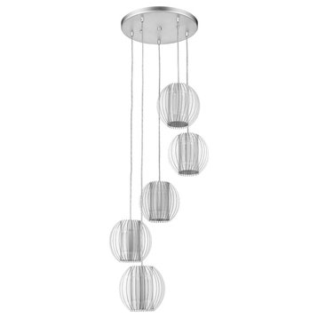 Acclaim Phoenix 5 Light Pendant, Silver/Clear Acrylic/Steel