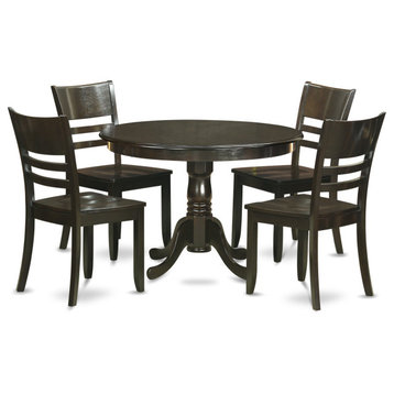 5 Pcs Dining Set, Ladder Back Chairs & Round Table With Pedestal Base, Espresso