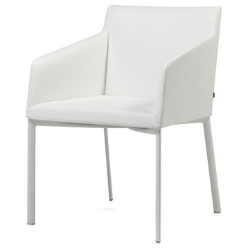 Noble 4-Leg Armchair, White Leatherette With White Paint Base