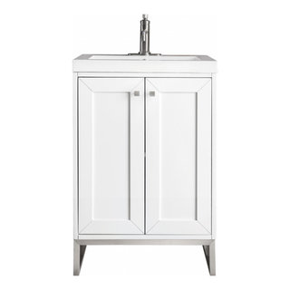 24 Inch White Single Sink Bathroom Vanity Brushed Nickel Legs, James ...
