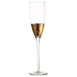 Contemporary Wine Glasses Fitz & Floyd Daphne Gold Set of 4 Flutes