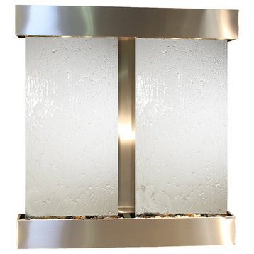 Aspen Falls Water Fountain, Silver Mirror, Stainless Steel, Square