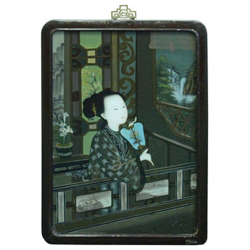 Consigned Chinese Reverse Painting Glass Lady Portrait Wall Art Hws453