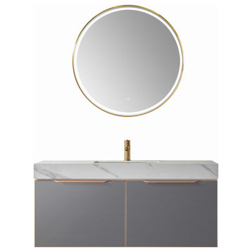 Alicante Vanity With Stone Countertop, Elegant Grey, 48", With Mirror