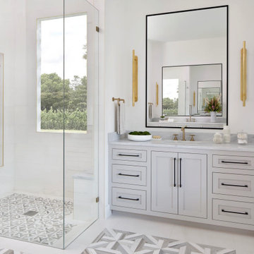 Serene Delray Beach Master Bath with Custom Marble Mosaics