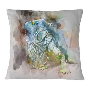Sofa Throw Pillow 20 Insert Printed On Both Side Designart CU14552-20-20-C Green Iguana Close Up Painting Abstract Round Cushion Cover for Living Room