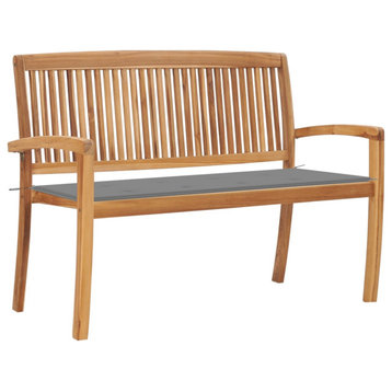 Vidaxl Stacking Garden Bench With Cushion 50.6" Solid Teak Wood