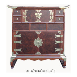 Korean Multiple Drawers Burl Wood Inlay End Table Cabinet - Side Tables And End Tables
