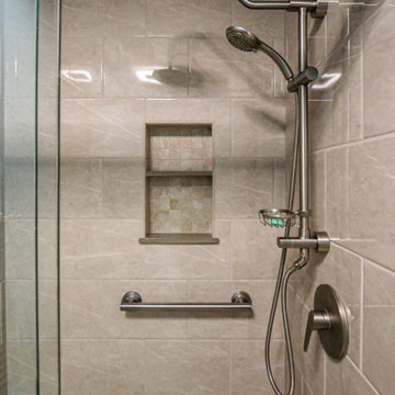 Updated Master Bath with Quartz Countertops, Freestanding Tub & Tiled Shower