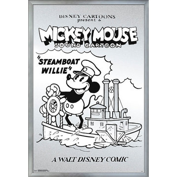Mickey Mouse Black and White Willie Poster, Silver Framed Version
