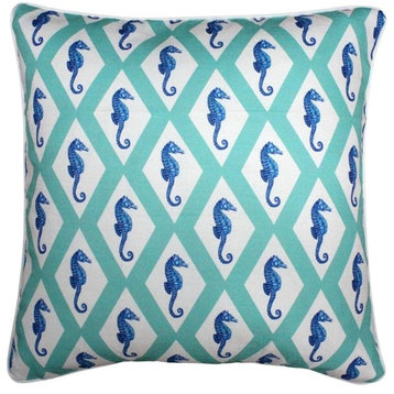 Tracy Upton Capri Turquoise Argyle Seahorse Throw Pillow, 26"x26"