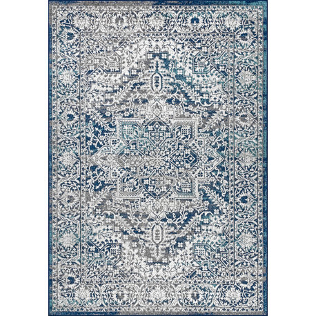 Modern Persian Vintage Medallion Navy /Light Grey 5' x 8' Area Rug