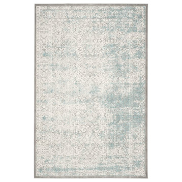 Classic Vintage Rug, Distressed Turquoise & Ivory Oriental Pattern, 9' X 12'