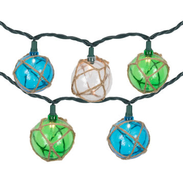 10ct Natural Jute Wrapped Multi-Color Ball Christmas Light Set 6ft Green Wire