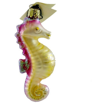 Holiday Ornament Seahorse With Glitter Glass Christmas Ocean Fish We868N-Pink
