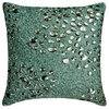 Green Silk Crystal & Beaded 14"x14" Throw Pillow Cover - Peacock Jewel