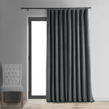 Extra Wide Blackout Velvet Curtain Single Panel, Natural Gray, 100"x84"