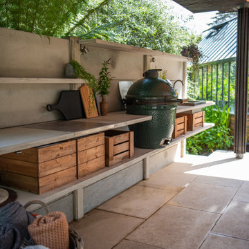 WWOO concrete outdoor kitchen & outdoor shower/collaboration with Karen McClure