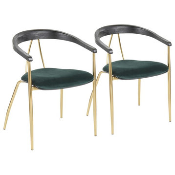 Vanessa Contemporary Chair Gold Metal/Green Velvet, Black Wood Accent, Set of 2