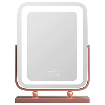 Touch Allure Tri Tone Tabletop LED 360 Degree Tilt Makeup Mirror with LED Strip, Rose Gold