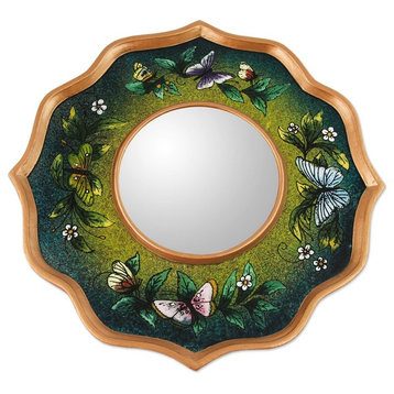 Novica Turquoise Butterfly Sky Reverse Painted Glass Mirror