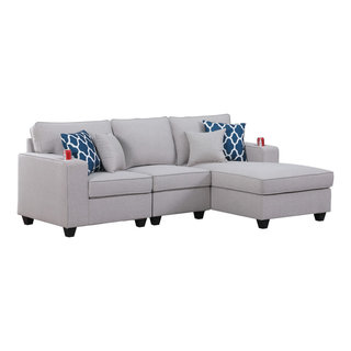 Cooper Linen Sectional Sofa Chaise With Cupholder Light Gray Transitional Sectional Sofas by Lilola Home Houzz