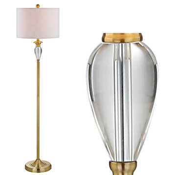 Evelyn 60" Crystal and Metal Floor Lamp, Brass Gold and Clear