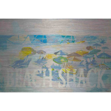 "Beach Shack Umbrellas" Painting Print on Brushed Aluminum, 18"x12"