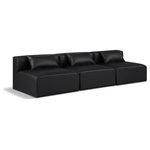Meridian Furniture - Cube Upholstered Modular Sofa, Black, 3-Piece: 3 Armless Chair, Vegan Leather - Elevate your space with the luxurious Cube Vegan Leather Modular Sofa. This modular sofa exudes modern elegance, charm, and comfort making it a perfect addition to any contemporary living space. Its clean lines and cube shape are reminiscent of minimalist design, while the plush black vegan leather upholstery adds a touch of luxury and sophistication. The chair's versatile construction and geometric aesthetic seamlessly integrate into various design styles, from sleek living rooms to chic home offices, embodying the essence of modern design and creating a sense of order and tranquility in your space.