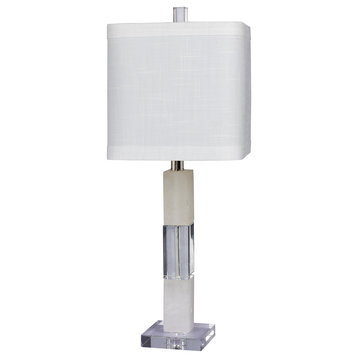 26" Stacked Block Table Lamp, Clear Crystal & Snow Marble