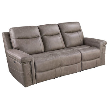 Power Recliner Sofa, Cushioned Seat & Backrest With USB Charging Ports, Taupe