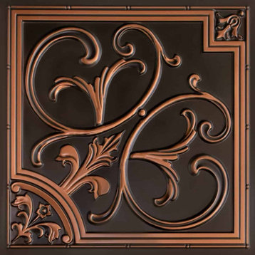 Lilies and Swirls PVC 2' x 2' Faux Tin Ceiling Tile, Pack of 10, Antique Copper