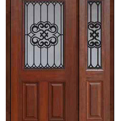 Prehung Sidelite Door 80 Fiberglass Tivoli 2 Panel 1/2 Lite GBG Glass - Front Doors
