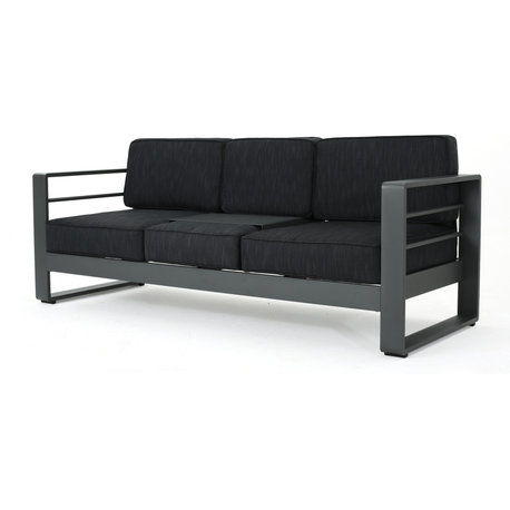 GDF Studio Crested Bay Outdoor Gray Aluminum Sofa Couch With Cushions