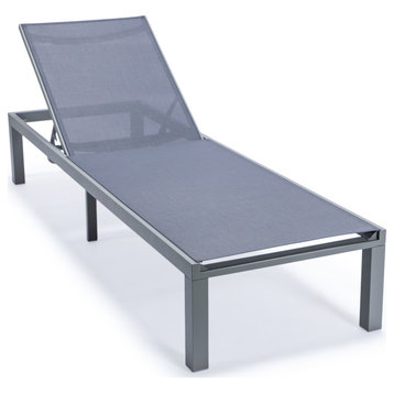 LeisureMod Marlin Patio Chaise Lounge Chair With Gray Frame, Dark Gray