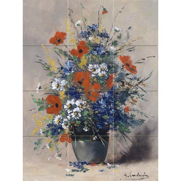 Tile Mural Summer Flowers In A Vase Of Daisies Poppies Cornflowers, Glossy